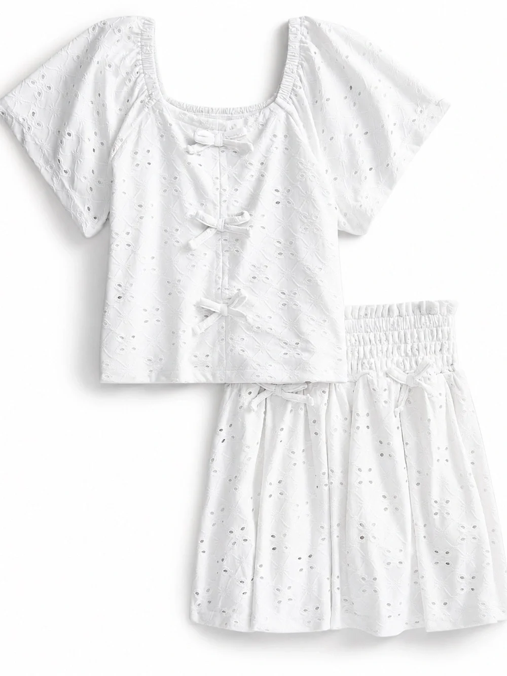 White Eyelet Two-Piece Skort Set Kids